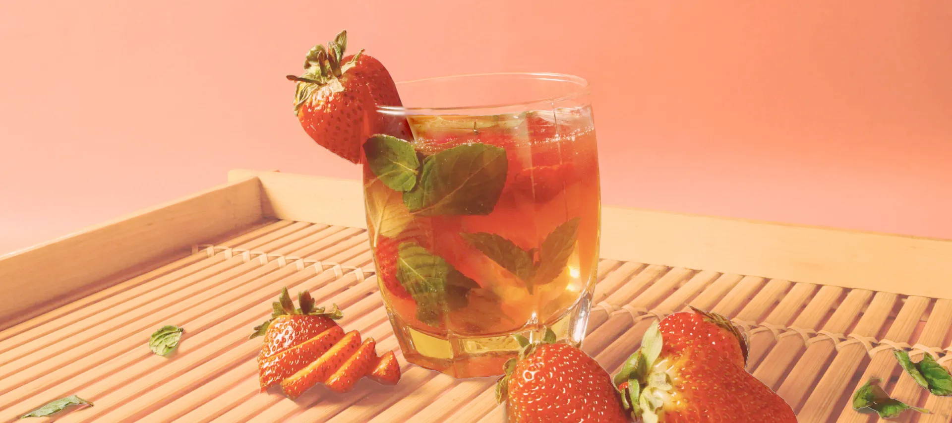 fresh strawberry and basil iced tea drink recipe