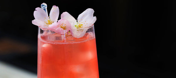 pink drink cocktail with cherry blossom tea mixology recipe