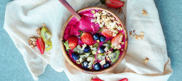Healthy Easy Recipe Ideas with Organic Ashwagandha Beetroot Superfood Smoothie Bowl with a good source of B vitamin folate and minerals