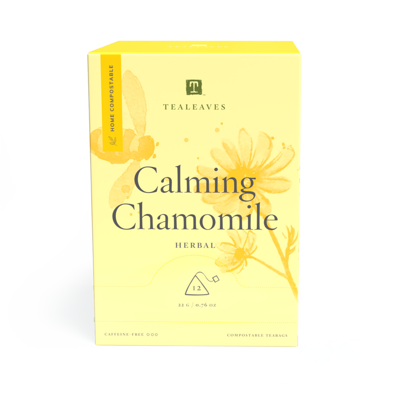 Calming Chamomile Herbal Tea Bags from TEALEAVES. Wellness herbal tea. Best tea for anxiety.