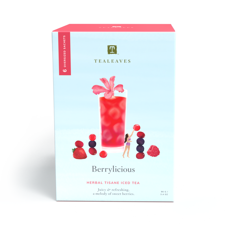Berrylicious Iced tea. Herbal iced tea. Sustainable packaging. Compostable packaging.