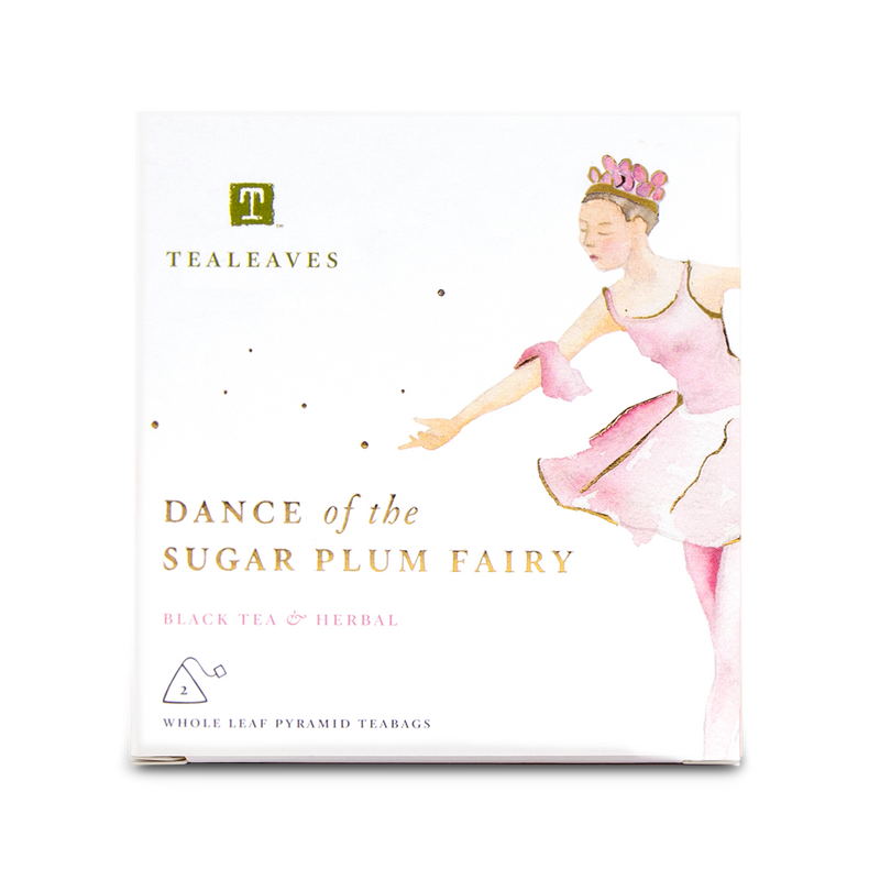 Organic Sugar Plum Fairy Tea. TEALEAVES Dance of the Sugar Plum Fairy Holiday Tea Bags Gift Set. Luxury black tea. Wellness herbal tea. Premium tea bags. Compostable tea bags.